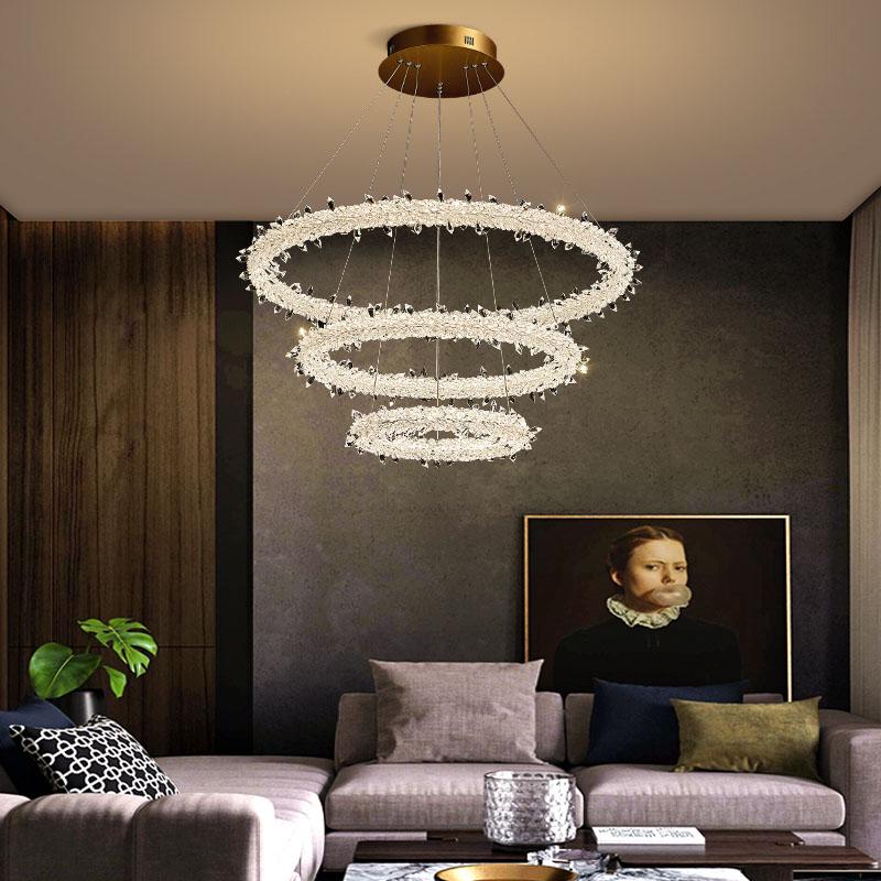 Round crystal halo chandelier gold wheel lights for living room foyer ...