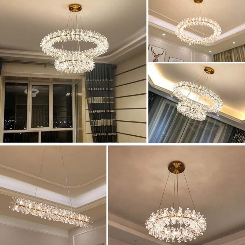 Round crystal halo chandelier modern luxury foyer wheel hanging Lights ...