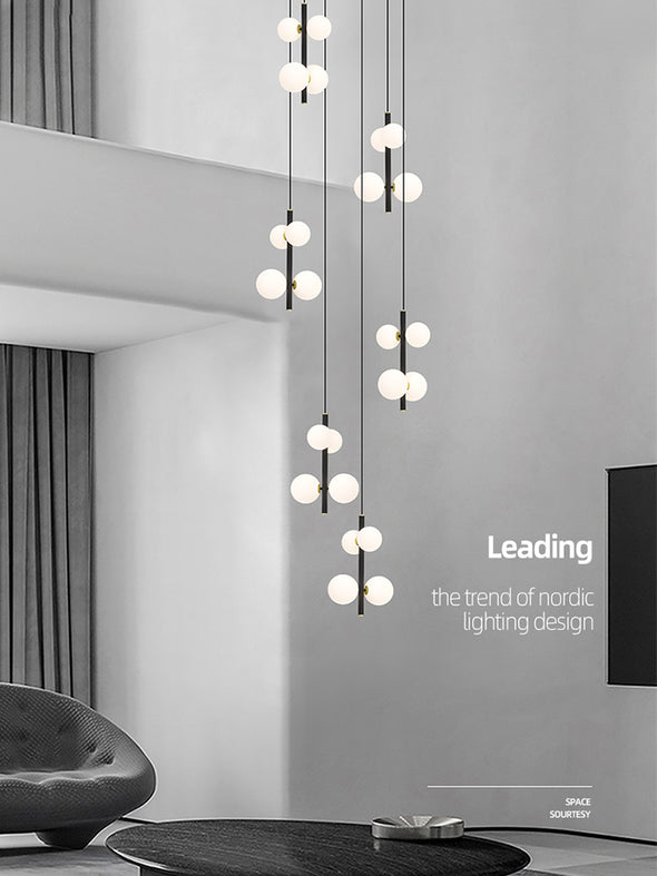 Modern Spiral Staircase Chandelier, Iron Glass Minimalist LED Pendant