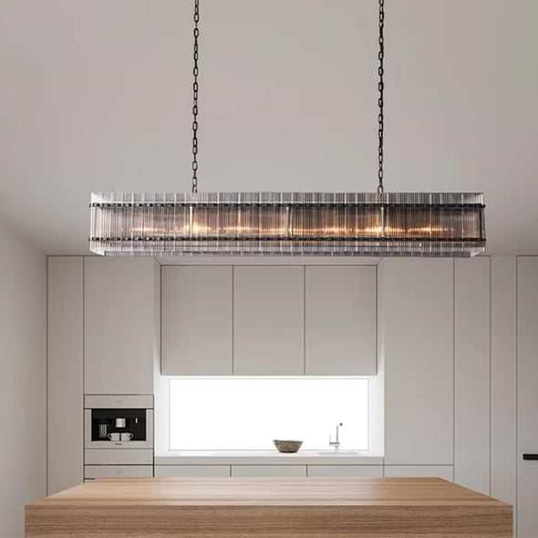 Retro-style Farmhouse Chandelier Rectangular Water Ripple Crystal Glass Home Decor
