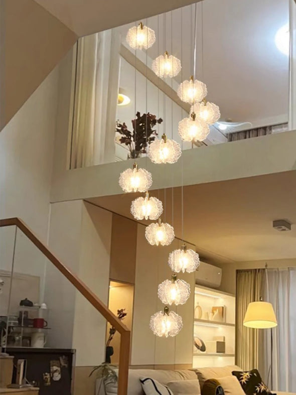 Floral Staircase Chandelier Adjustable Multi  LED Light Hanging Pendant