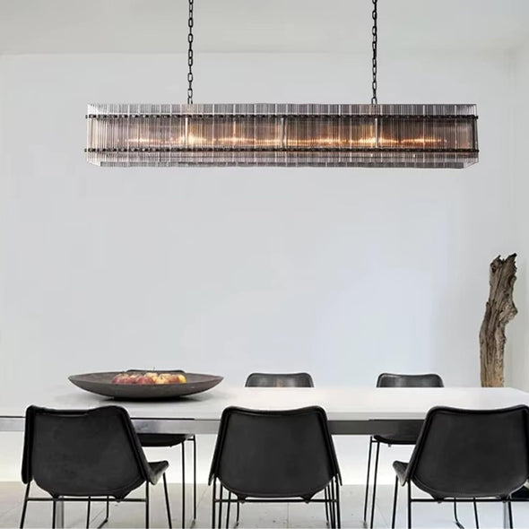 Retro-style Farmhouse Chandelier Rectangular Water Ripple Crystal Glass Home Decor