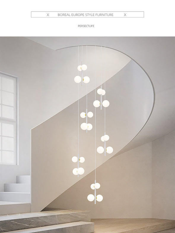 Modern Spiral Staircase Chandelier, Iron Glass Minimalist LED Pendant
