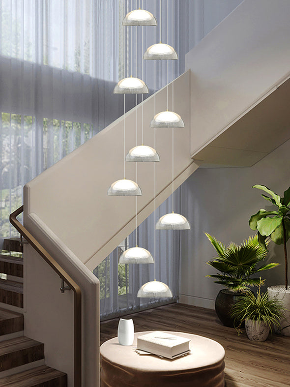 Modern Staircase Acrylic Chandelier, Iron & PMMA Shade, Multi-Lights