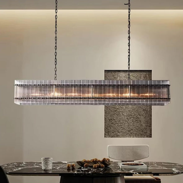 Retro-style Farmhouse Chandelier Rectangular Water Ripple Crystal Glass Home Decor