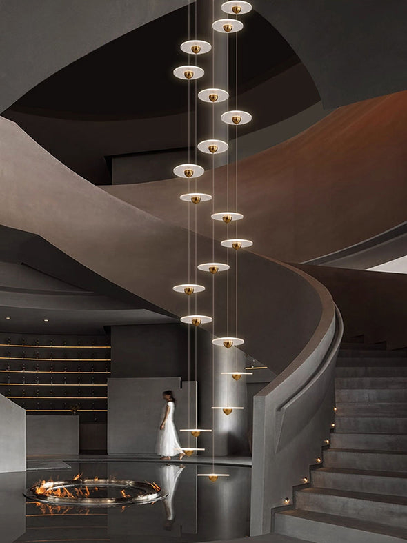 Modern Circular LED Chandelier Adjustable Pendant Light for Staircase