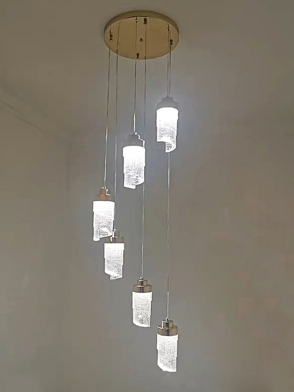 Modern Rotating Bead Curtain Chandelier Aluminum Frame PMMA Shade 3-26 Lights