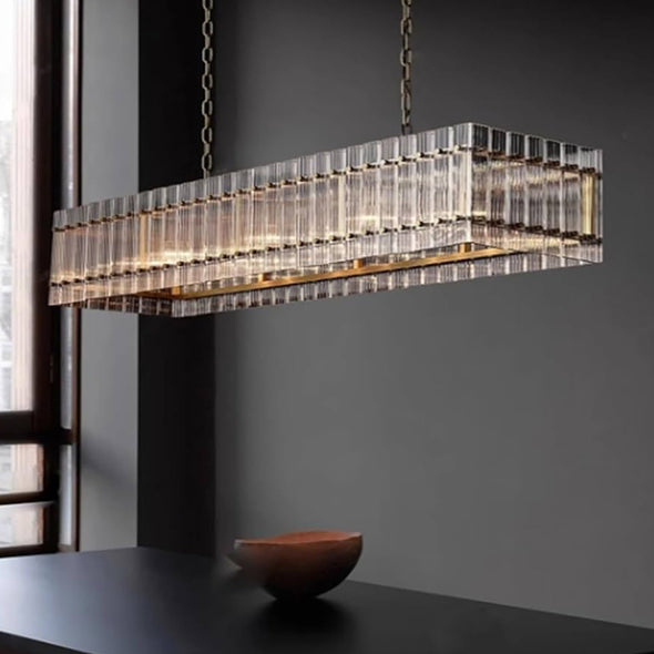 Retro-style Farmhouse Chandelier Rectangular Water Ripple Crystal Glass Home Decor