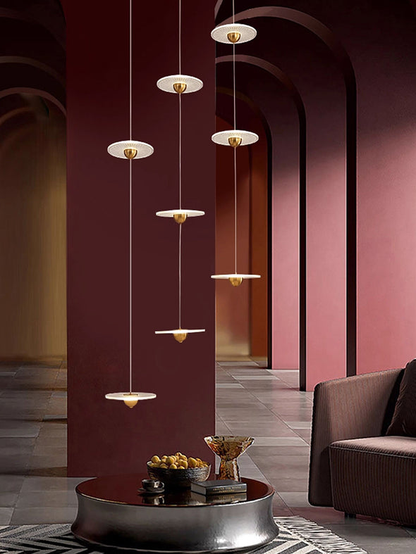 Modern Circular LED Chandelier Adjustable Pendant Light for Staircase
