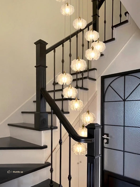 Floral Staircase Chandelier Adjustable Multi  LED Light Hanging Pendant