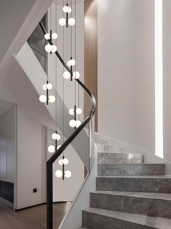 Modern Spiral Staircase Chandelier, Iron Glass Minimalist LED Pendant