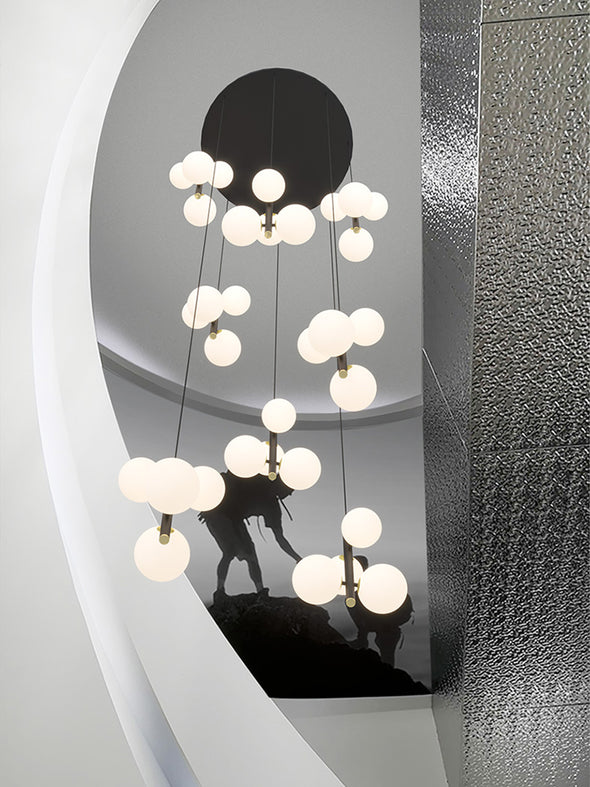 Modern Spiral Staircase Chandelier, Iron Glass Minimalist LED Pendant