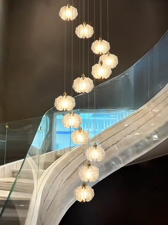 Floral Staircase Chandelier Adjustable Multi  LED Light Hanging Pendant