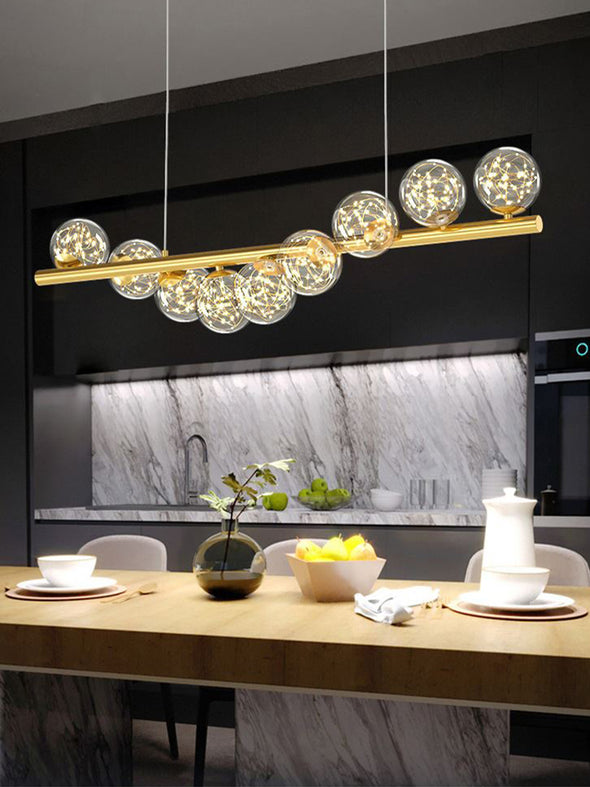 Modern Long Strip Chandelier Glass Magic Bean Spiral Ironwork Chandelier