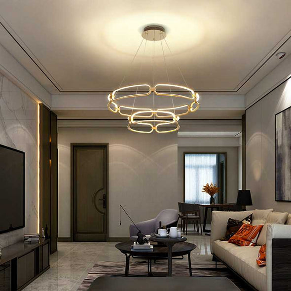 LED Modern Ceiling Chandelier with Circular Rings in Single or Double Layers