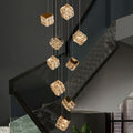 Modern Crystal Cube Chandelier, Multi Light Pendant with Titanium Black