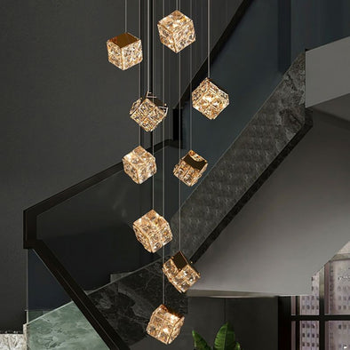 Modern Crystal Cube Chandelier, Multi Light Pendant with Titanium Black