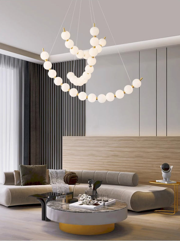 Modern Curved String Chandelier Copper PMMA Shade Multi - tiered combination