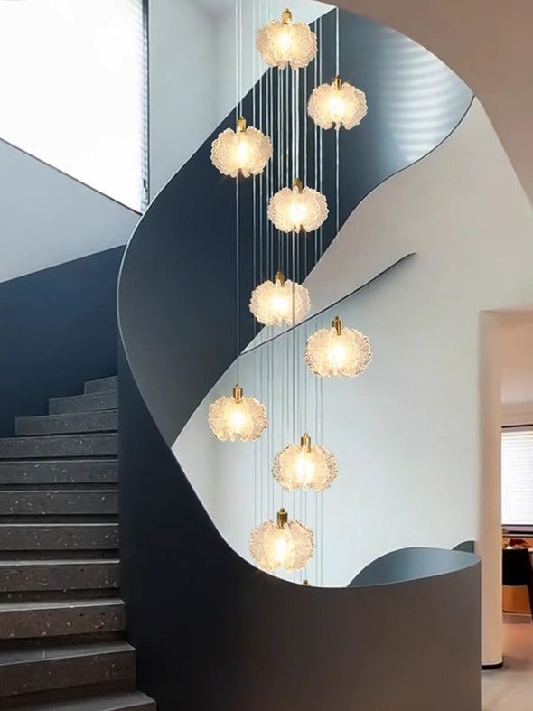 Floral Staircase Chandelier Adjustable Multi  LED Light Hanging Pendant