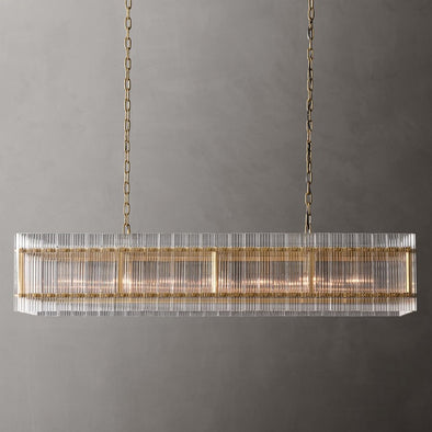 Retro-style Farmhouse Chandelier Rectangular Water Ripple Crystal Glass Home Decor