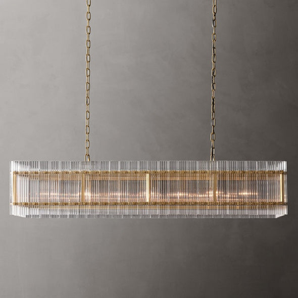 Retro-style Farmhouse Chandelier Rectangular Water Ripple Crystal Glass Home Decor