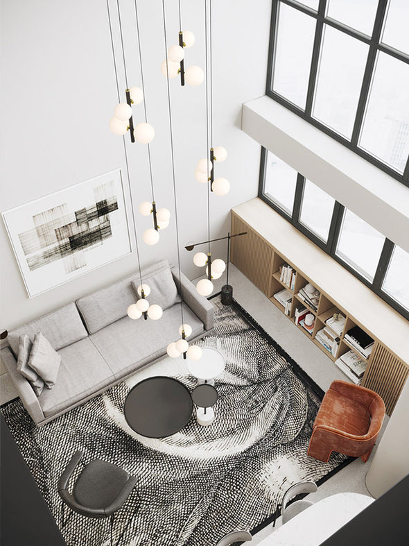 Modern Spiral Staircase Chandelier, Iron Glass Minimalist LED Pendant