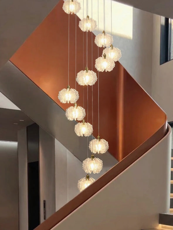 Floral Staircase Chandelier Adjustable Multi  LED Light Hanging Pendant