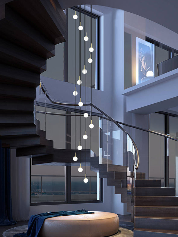 Mid-Century Modern Staircase Chandelier Aluminum 6-28 Lights Gold Black