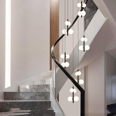 Modern Spiral Staircase Chandelier, Iron Glass Minimalist LED Pendant