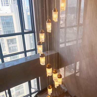Modern Rotating Bead Curtain Chandelier Aluminum Frame PMMA Shade 3-26 Lights