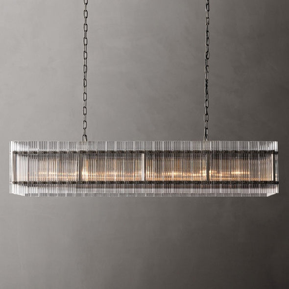 Retro-style Farmhouse Chandelier Rectangular Water Ripple Crystal Glass Home Decor