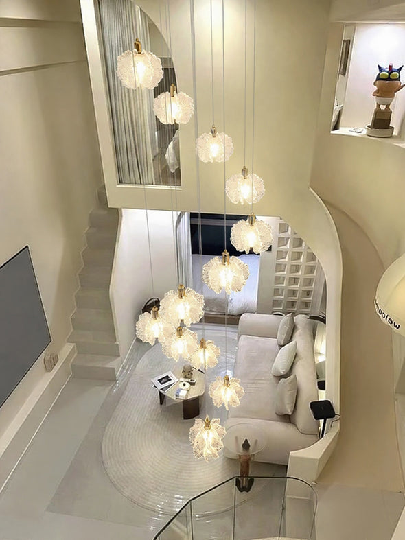 Floral Staircase Chandelier Adjustable Multi  LED Light Hanging Pendant