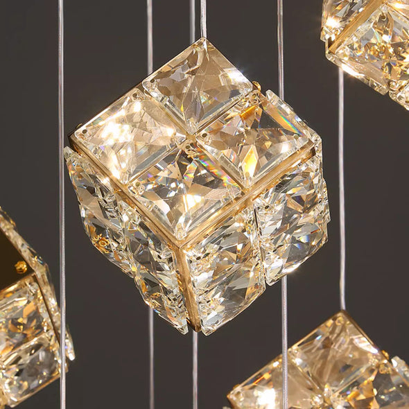 Modern Crystal Cube Chandelier, Multi Light Pendant with Titanium Black
