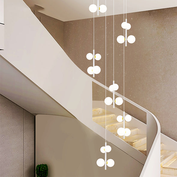 Modern Spiral Staircase Chandelier, Iron Glass Minimalist LED Pendant