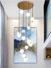 Mid-Century Modern Staircase Chandelier Aluminum 6-28 Lights Gold Black