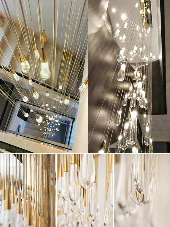Crystal Raindrop Chandelier Modern Pendant Lights Decor For Staircase Foyer High Ceiling Entrance