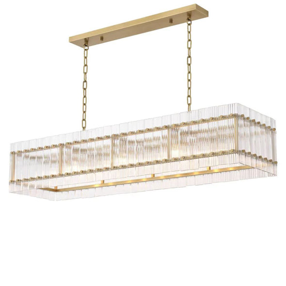 Retro-style Farmhouse Chandelier Rectangular Water Ripple Crystal Glass Home Decor