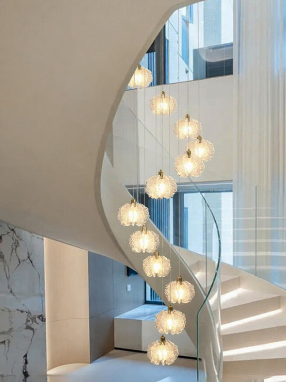 Floral Staircase Chandelier Adjustable Multi  LED Light Hanging Pendant