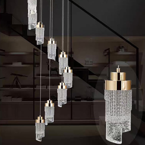 Modern Rotating Bead Curtain Chandelier Aluminum Frame PMMA Shade 3-26 Lights