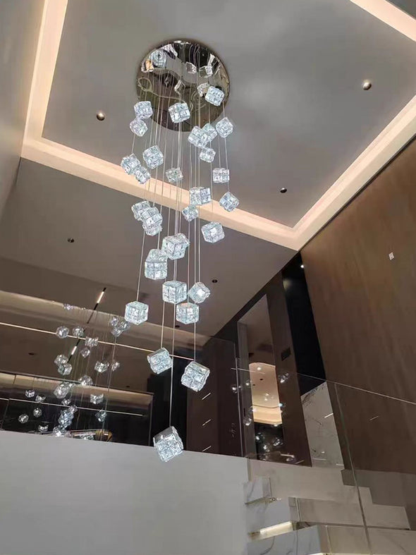 Modern Crystal Cube Chandelier, Multi Light Pendant with Titanium Black