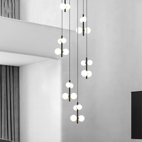 Modern Spiral Staircase Chandelier, Iron Glass Minimalist LED Pendant