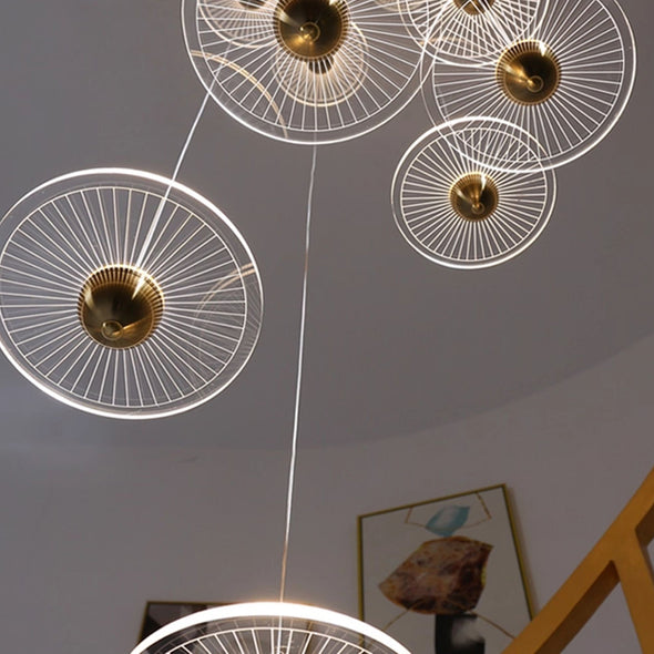 Modern Circular LED Chandelier Adjustable Pendant Light for Staircase