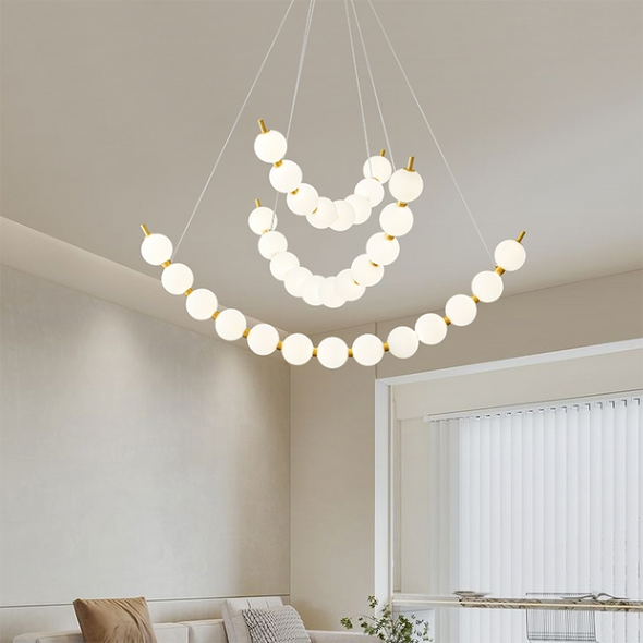 Modern Curved String Chandelier Copper PMMA Shade Multi - tiered combination