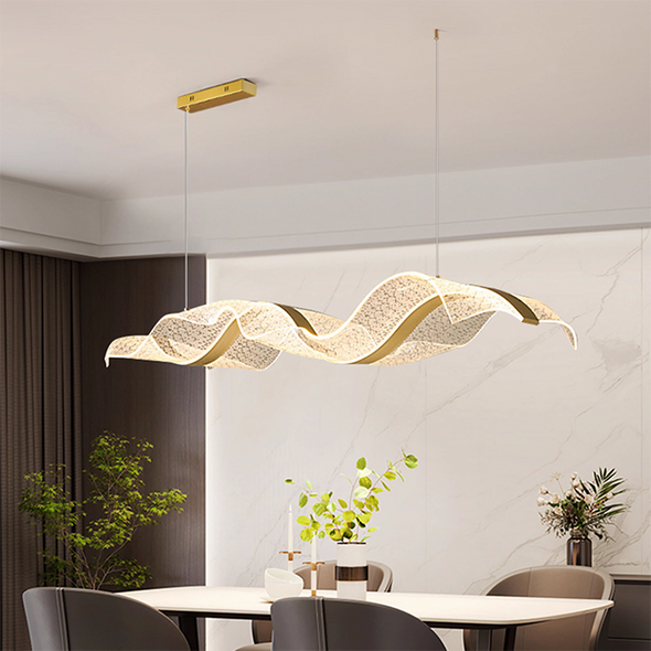 Art Minimalist Ribbon Chandeliers Home Decor Designer Simple Restaurant Tea Room Long LED Wave Shape Front Desk Pendant Lights