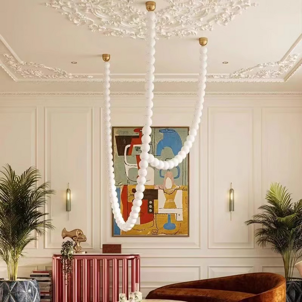 Post Modern Bubble Necklace Chandeliers Glass Ball Luxury Pearl Pendant Lights For Staircase Foyer Living Room