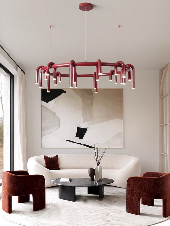 U-shaped Chandeliers Minimalist Dark Red Black Living Room Restaurant Bar Bedroom Lighting Fixtures