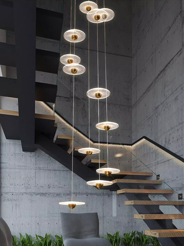 Modern Circular LED Chandelier Adjustable Pendant Light for Staircase
