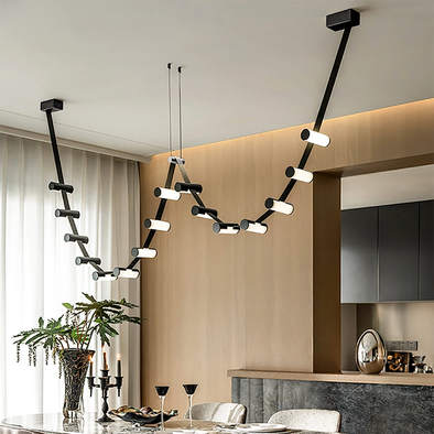 Retro Leather Chandeliers Belt Wave Pendant Lights Over Dining Table Strap Adjustable Hanging Lamps