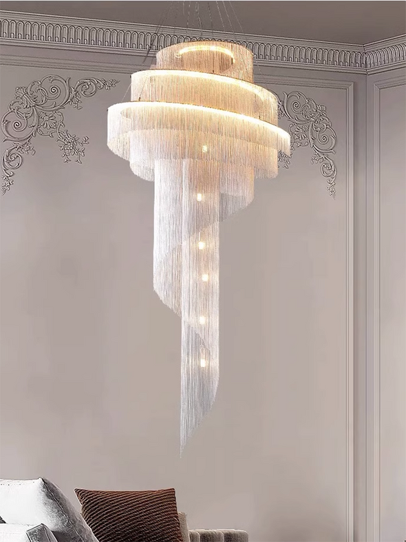 Postmodern Fringe Chandeliers Living Room Villa Hotel Gold/Silver Tassel Spiral Stairway Interior Decoration Lighting