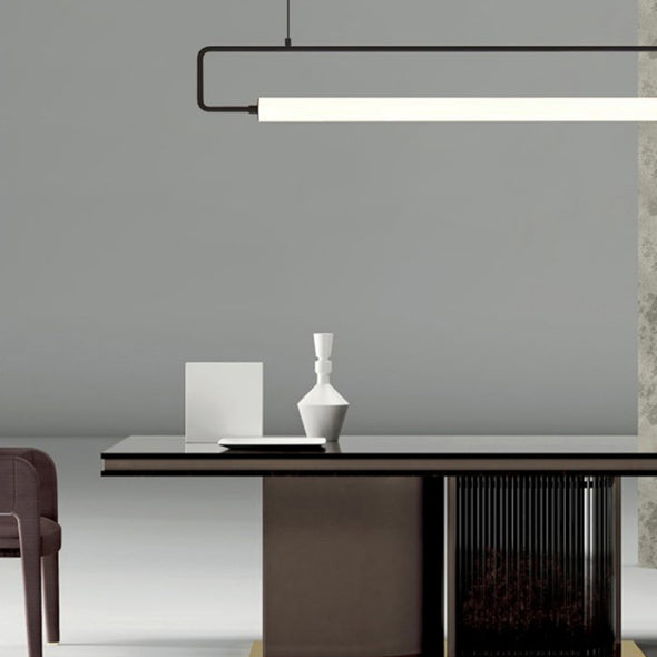 Modern Linear Pendant Light, Iron PMMA Shade, 32 - 55 Inch Adjustable Length